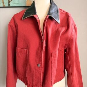ASOS Red Workman Jacket with Blackish / Brown Collar